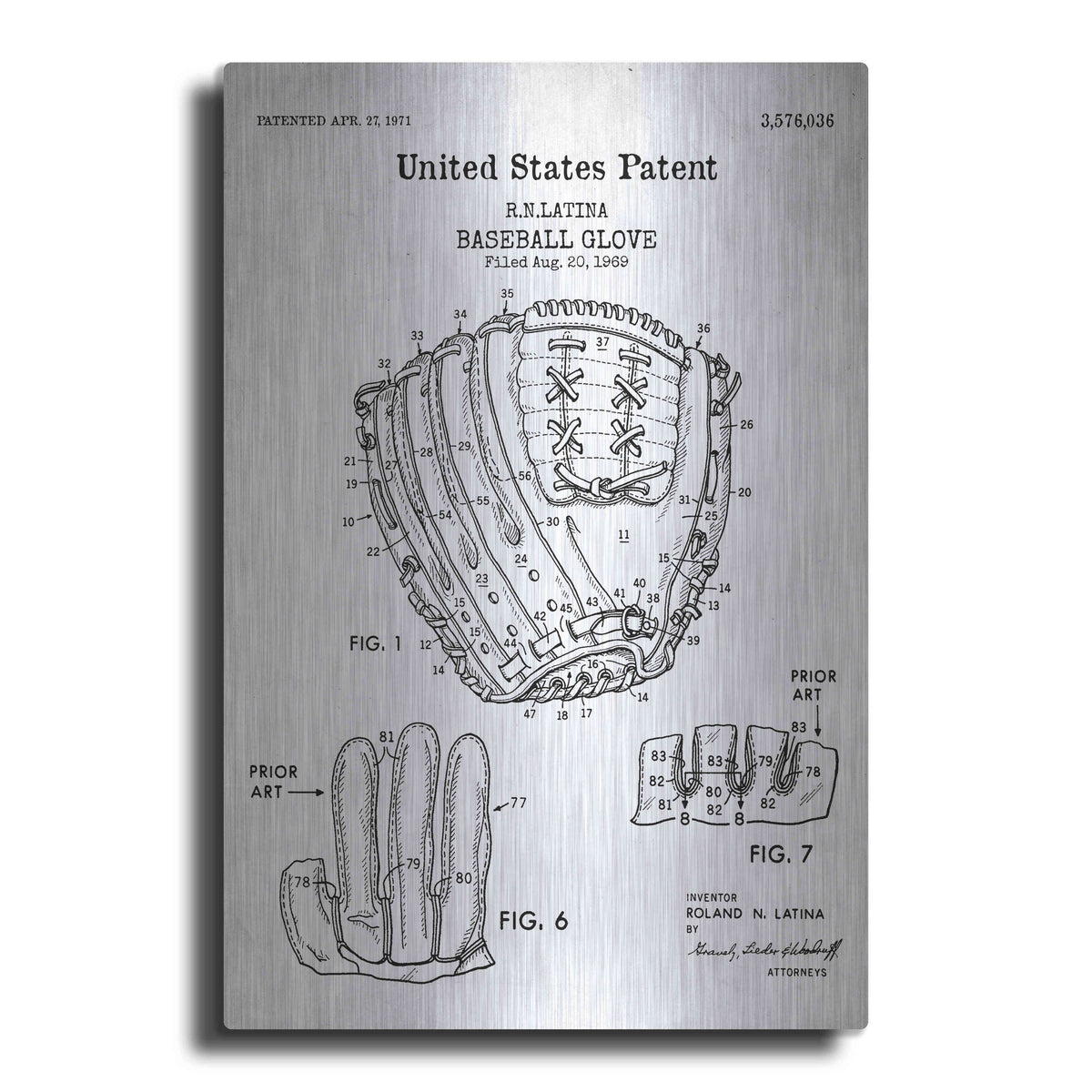 Luxe Metal Art 'Baseball Glove, 1971, Blueprint Patent White' Metal Wall Art