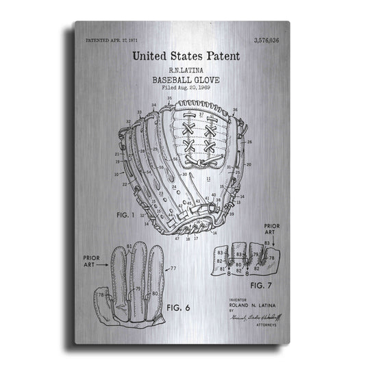 Luxe Metal Art 'Baseball Glove, 1971, Blueprint Patent White' Acrylic Glass Wall Art