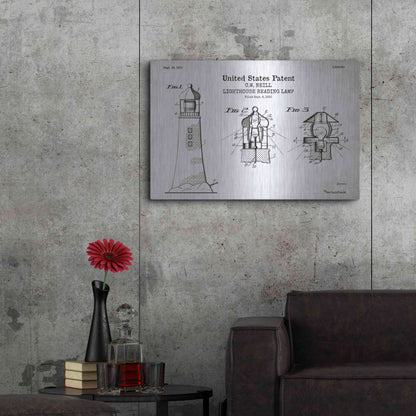 Luxe Metal Art 'Lighthouse Reading Lamp Blueprint Patent White' Acrylic Glass Wall Art,36x24