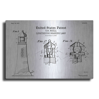 Luxe Metal Art 'Lighthouse Reading Lamp Blueprint Patent White' Acrylic Glass Wall Art