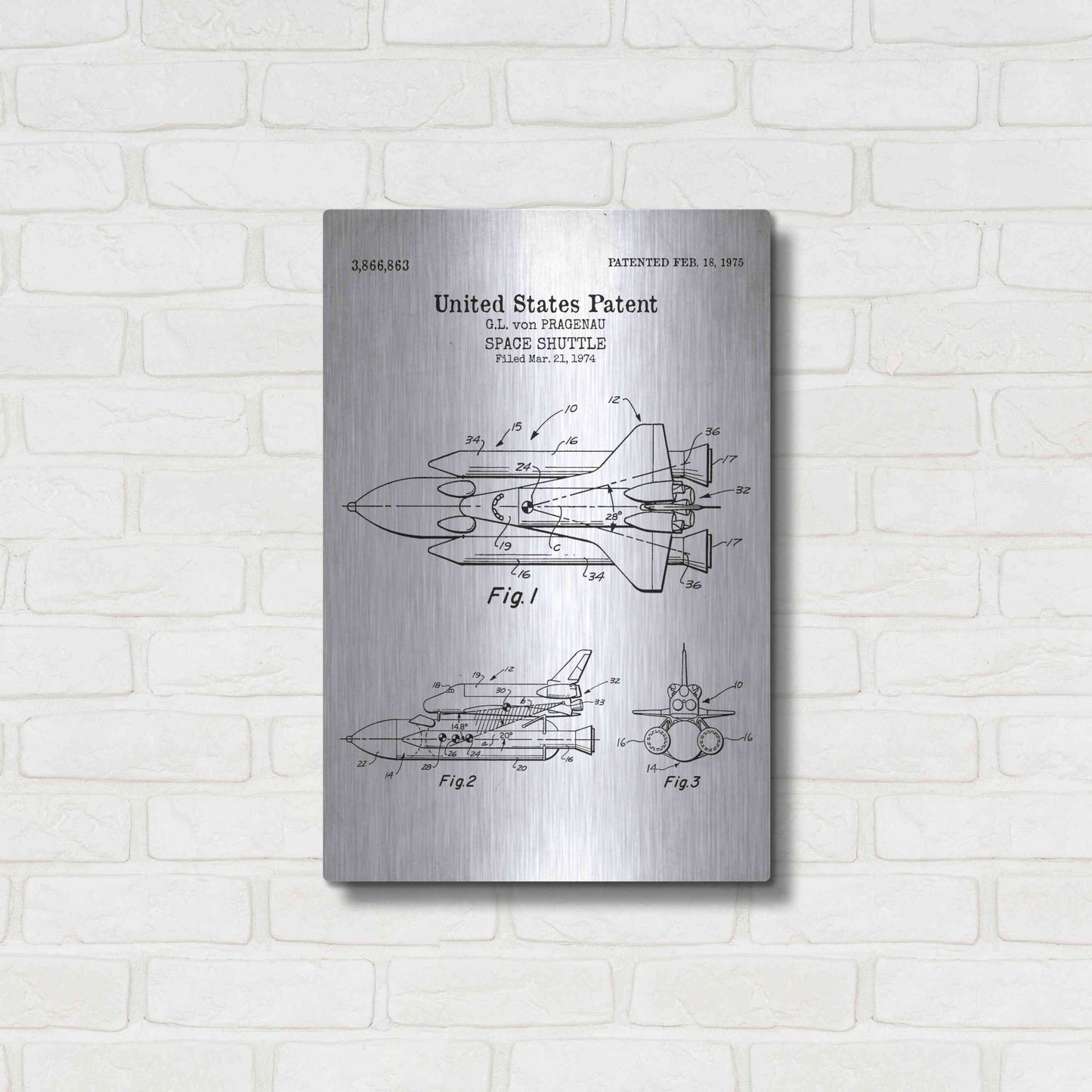 Luxe Metal Art 'Space Shuttle Blueprint Patent White' Acrylic Glass Wall Art,16x24