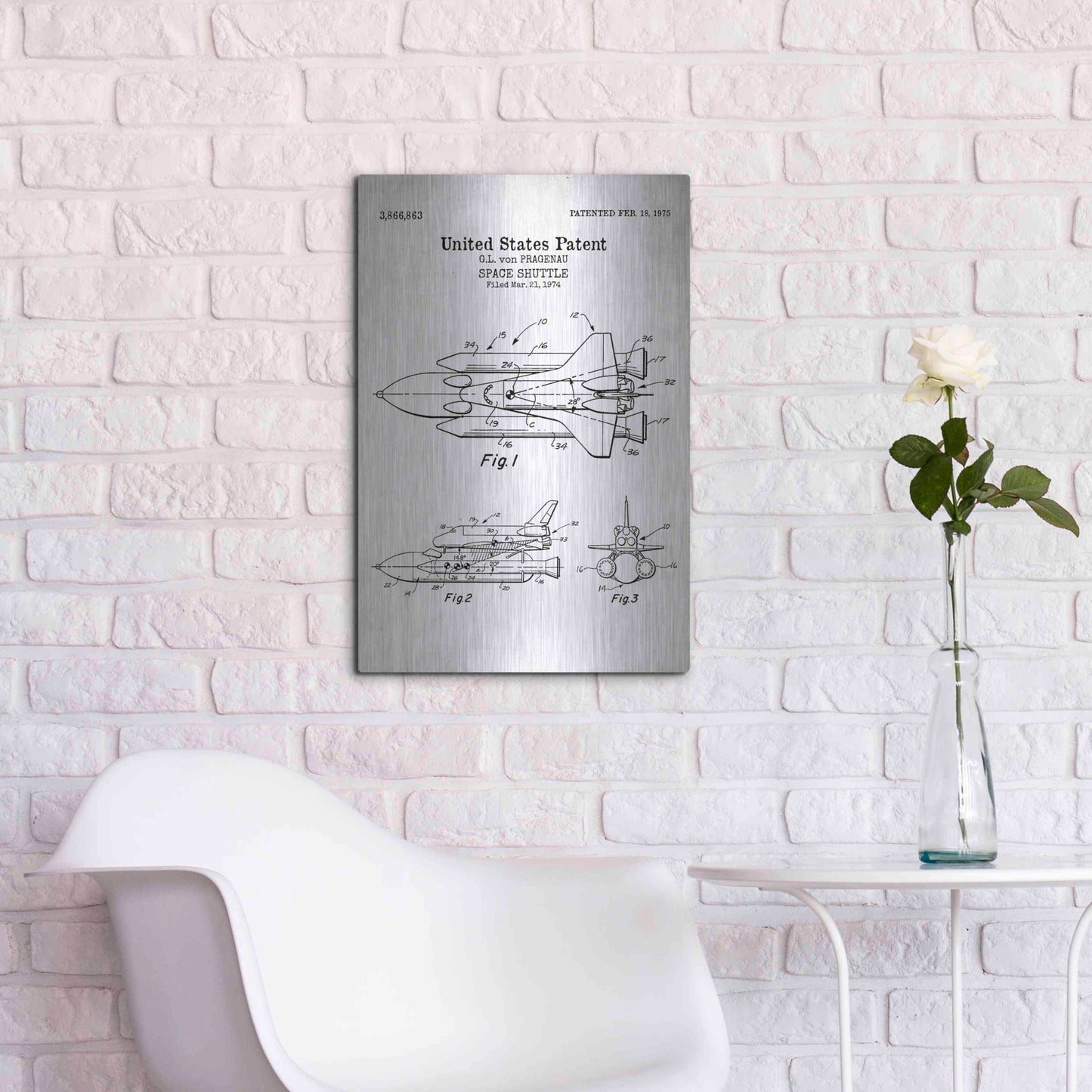 Luxe Metal Art 'Space Shuttle Blueprint Patent White' Acrylic Glass Wall Art,16x24