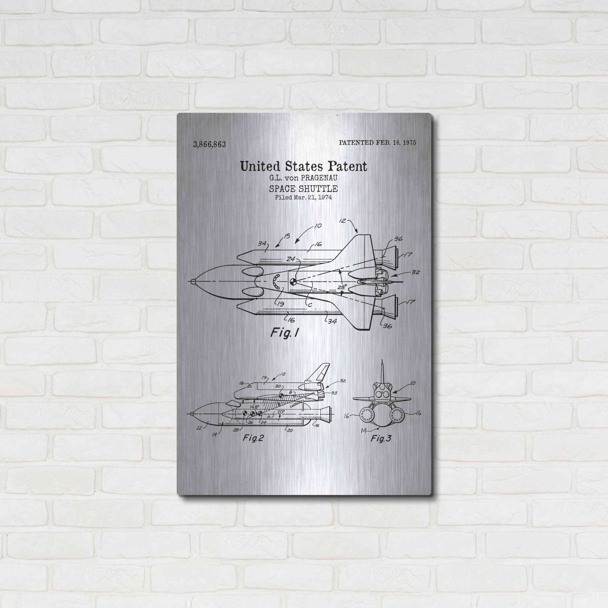 Luxe Metal Art 'Space Shuttle Blueprint Patent White' Acrylic Glass Wall Art,24x36