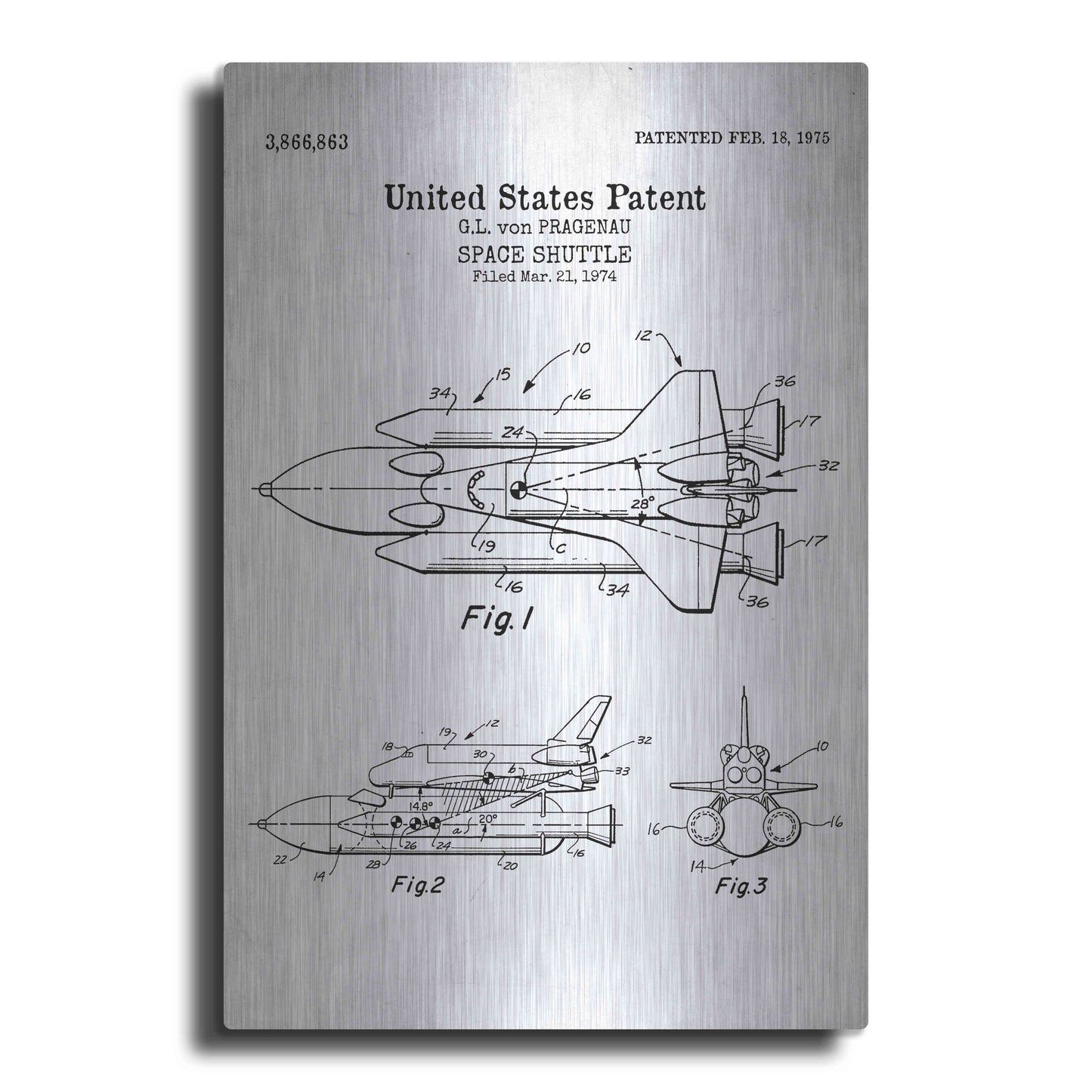 Luxe Metal Art 'Space Shuttle Blueprint Patent White' Acrylic Glass Wall Art