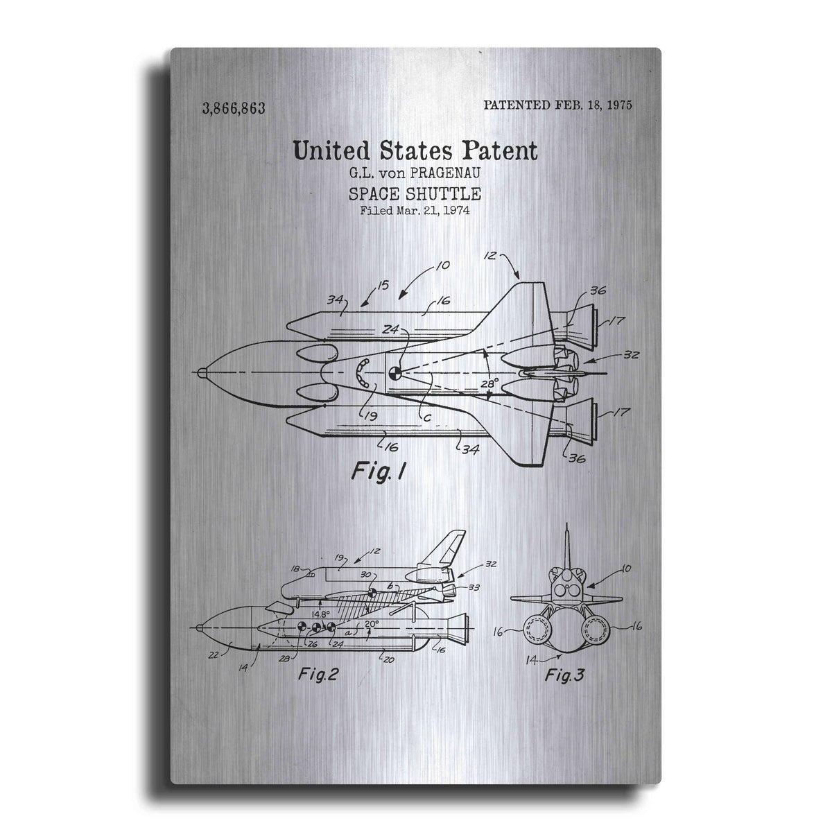 Luxe Metal Art 'Space Shuttle Blueprint Patent White' Metal Wall Art
