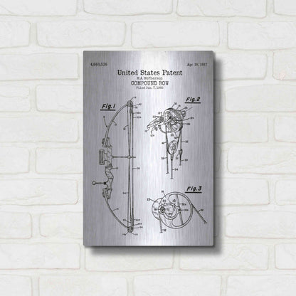 Luxe Metal Art 'Compound Bow Blueprint Patent White' Acrylic Glass Wall Art,12x16