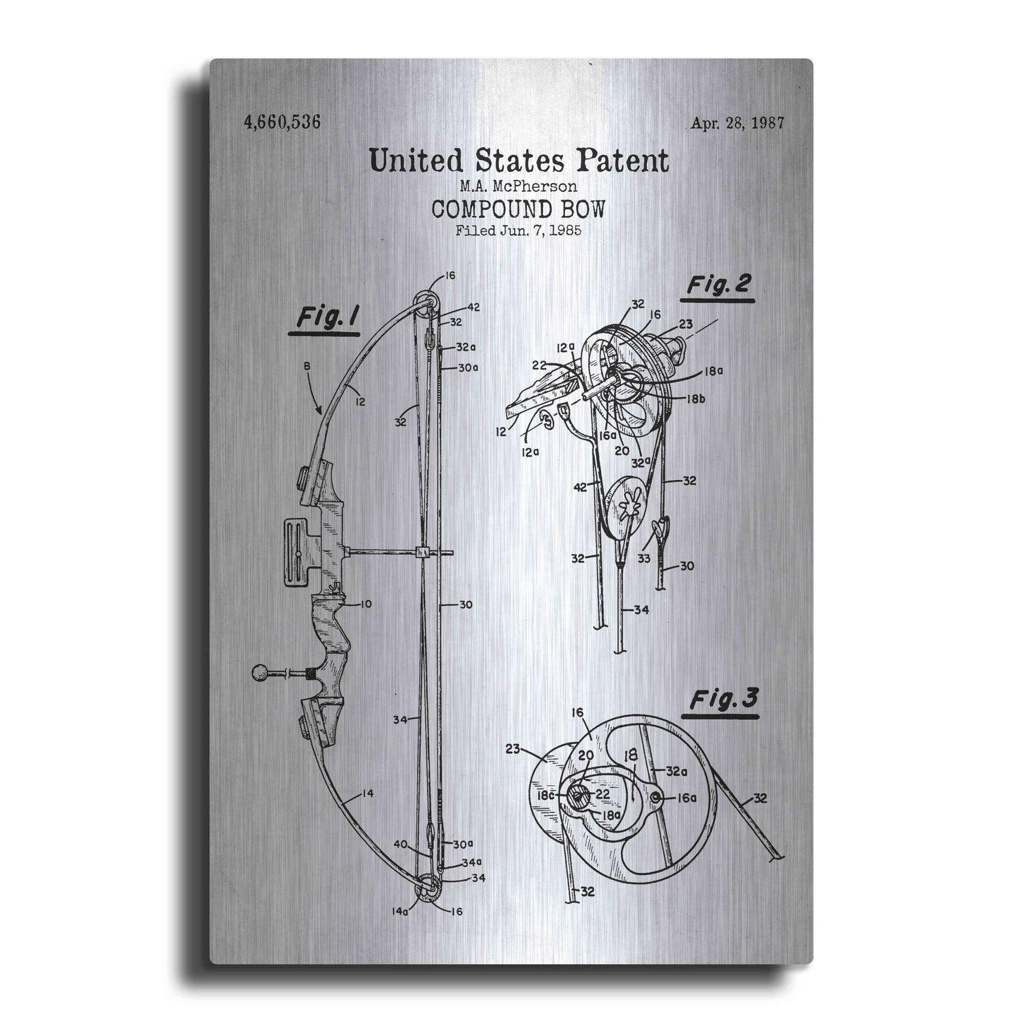 Luxe Metal Art 'Compound Bow Blueprint Patent White' Acrylic Glass Wall Art