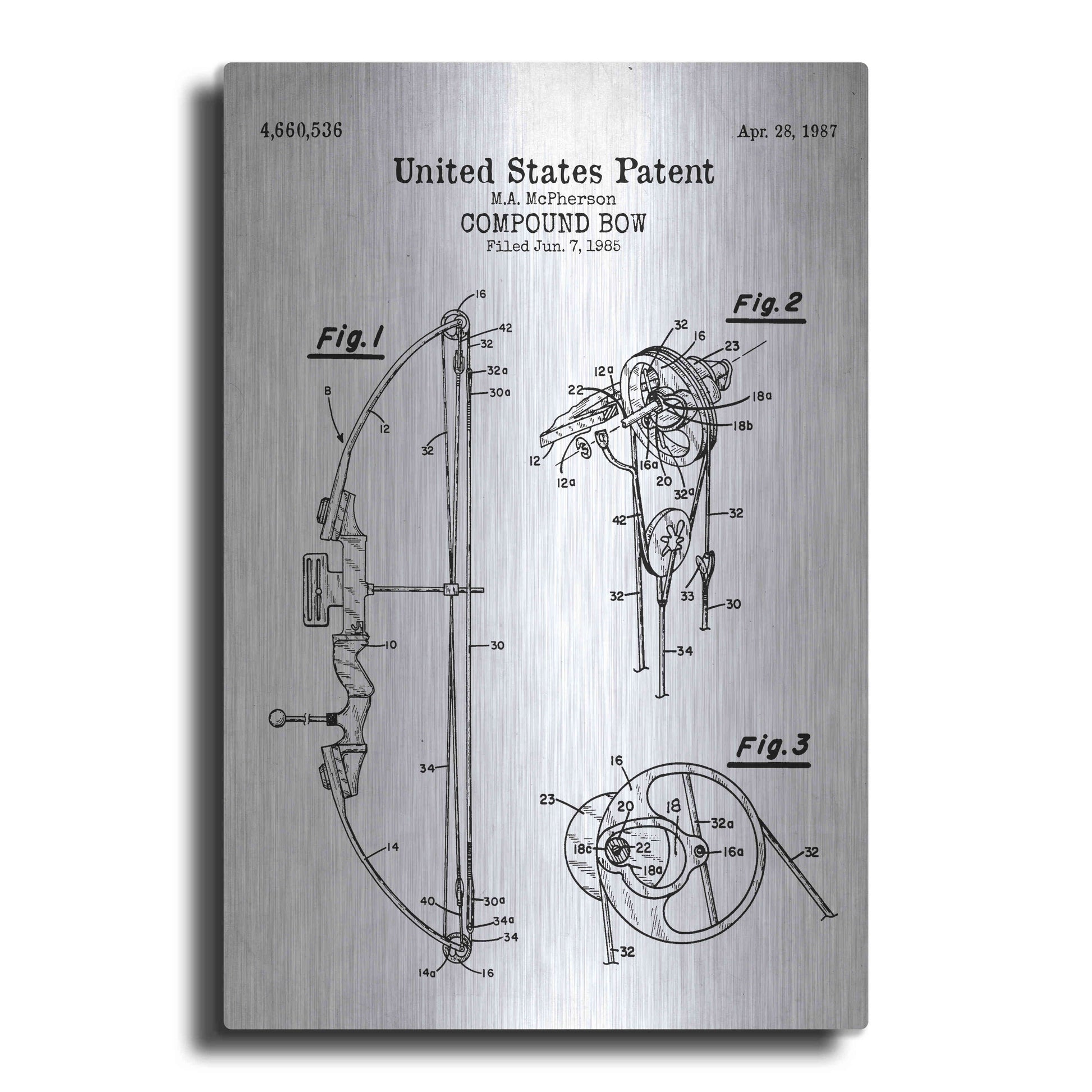 Luxe Metal Art 'Compound Bow Blueprint Patent White' Acrylic Glass Wall Art