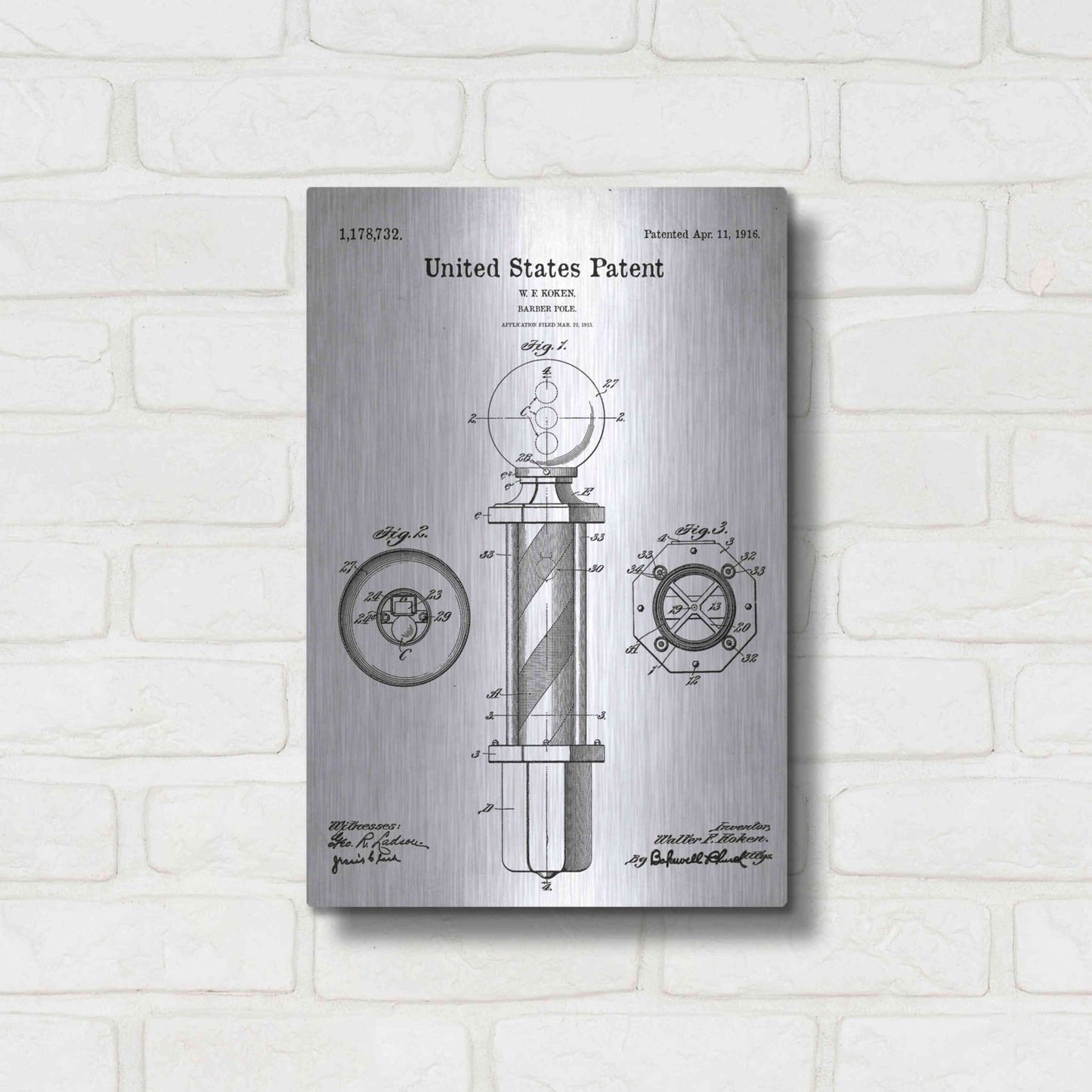 Luxe Metal Art 'Barber Pole Blueprint Patent White' Acrylic Glass Wall Art,12x16