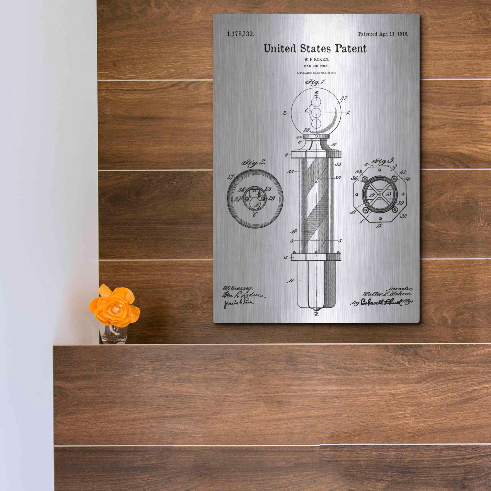 Luxe Metal Art 'Barber Pole Blueprint Patent White' Acrylic Glass Wall Art,12x16