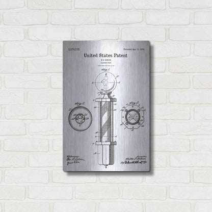 Luxe Metal Art 'Barber Pole Blueprint Patent White' Acrylic Glass Wall Art,16x24