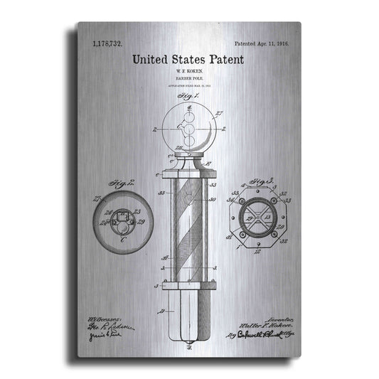 Luxe Metal Art 'Barber Pole Blueprint Patent White' Acrylic Glass Wall Art