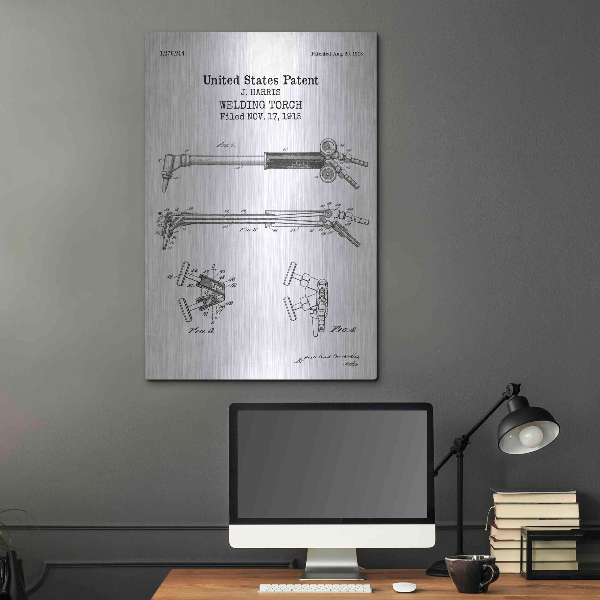 Luxe Metal Art 'Welding Torch Blueprint Patent White' Acrylic Glass Wall Art,24x36