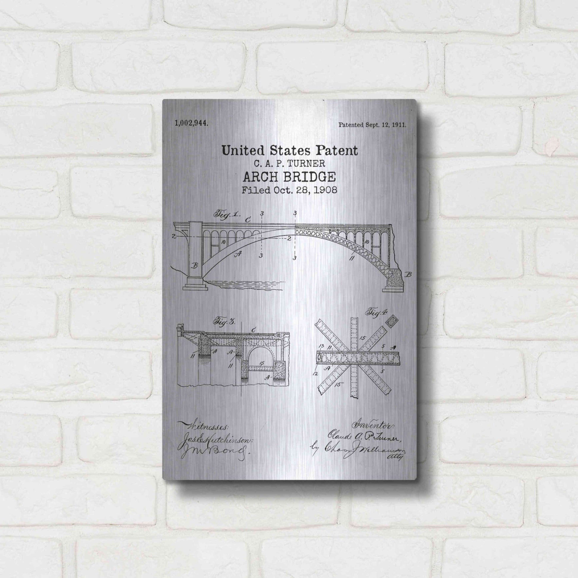 Luxe Metal Art 'Arch Bridge Blueprint Patent White' Acrylic Glass Wall Art,12x16