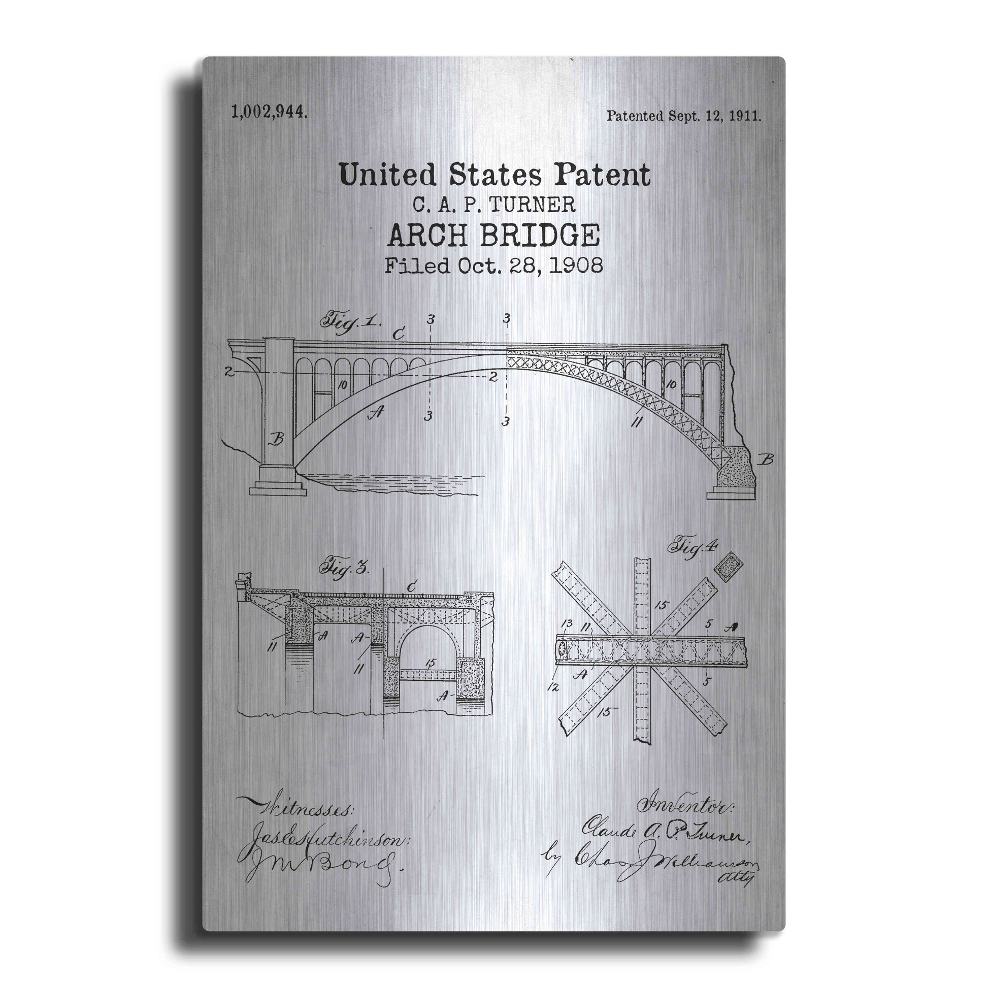 Luxe Metal Art 'Arch Bridge Blueprint Patent White' Acrylic Glass Wall Art