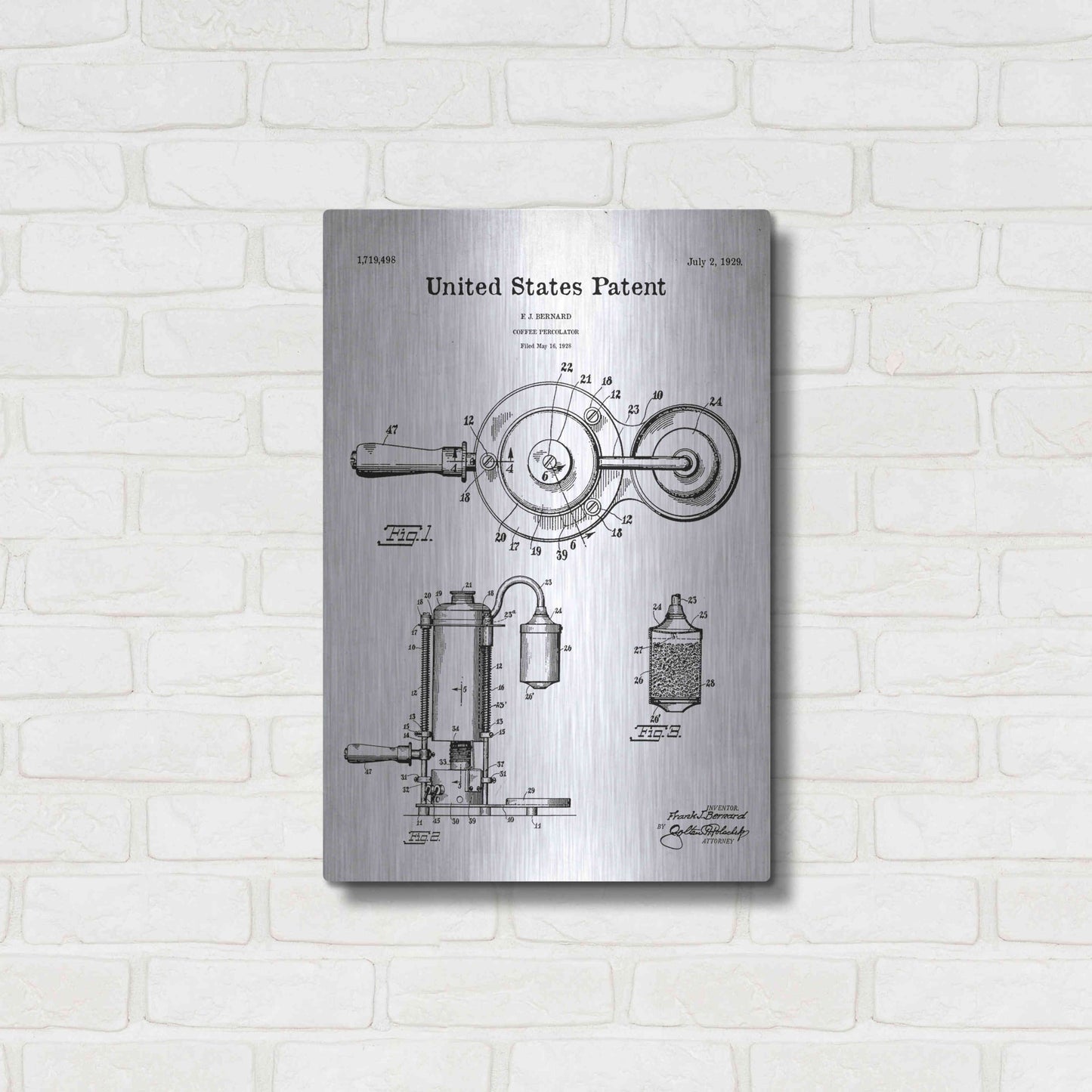 Luxe Metal Art 'Coffee Percolator Blueprint Patent White' Acrylic Glass Wall Art,16x24