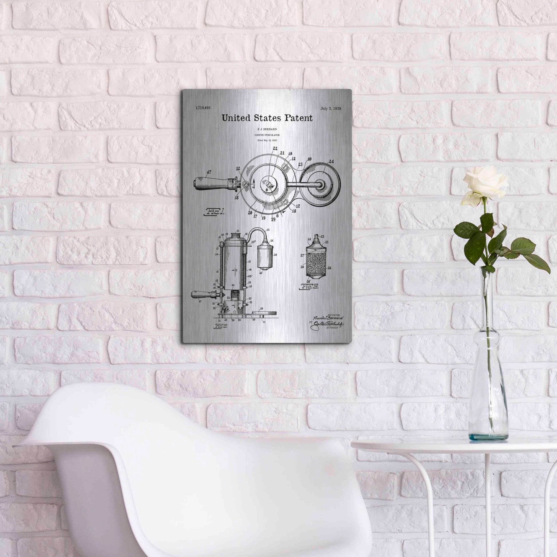 Luxe Metal Art 'Coffee Percolator Blueprint Patent White' Acrylic Glass Wall Art,16x24