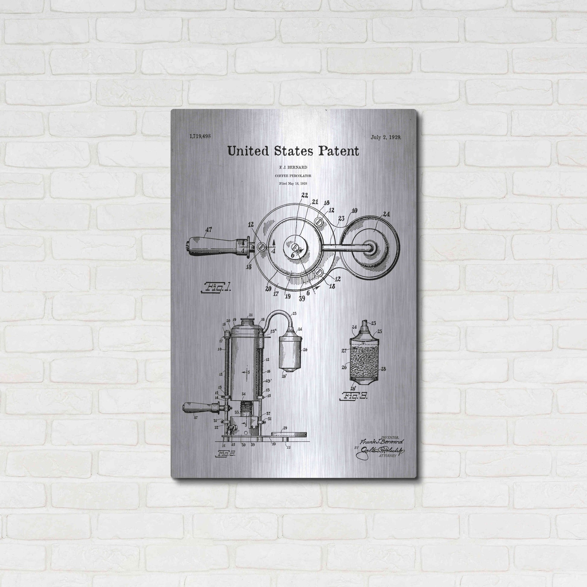 Luxe Metal Art 'Coffee Percolator Blueprint Patent White' Acrylic Glass Wall Art,24x36