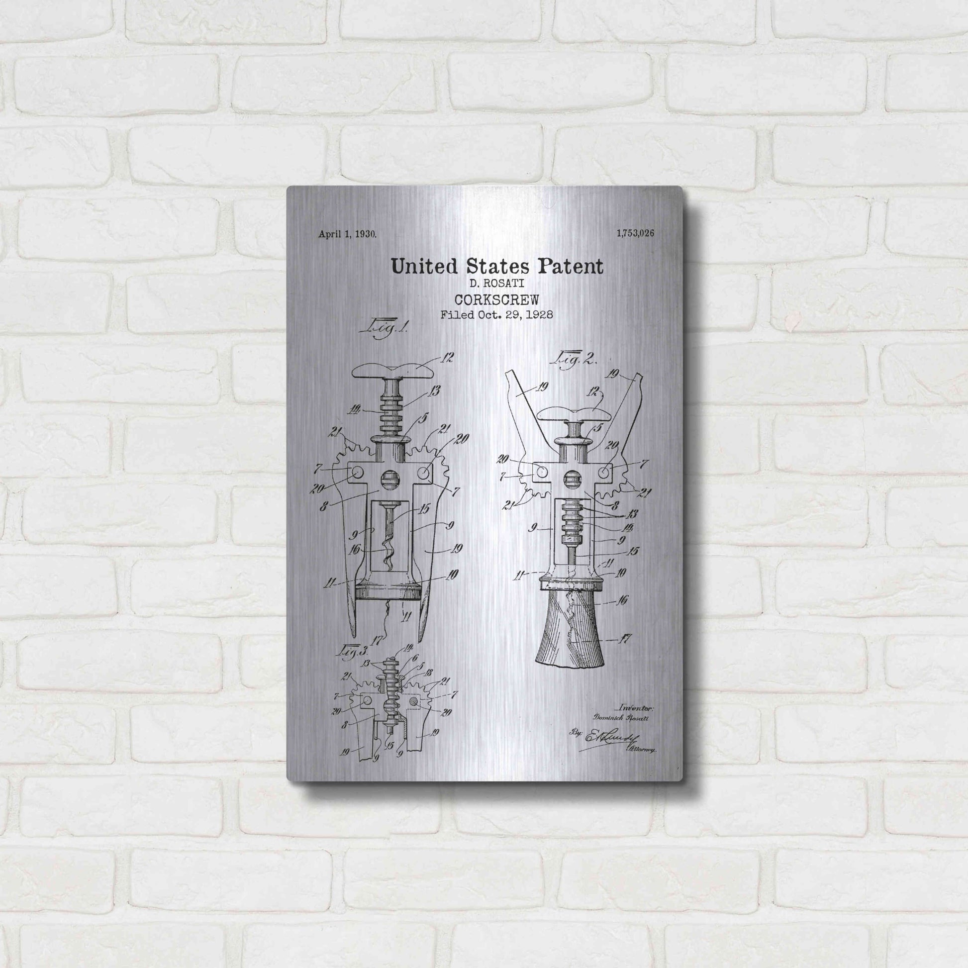 Luxe Metal Art 'Corkscrew Blueprint Patent White' Acrylic Glass Wall Art,16x24