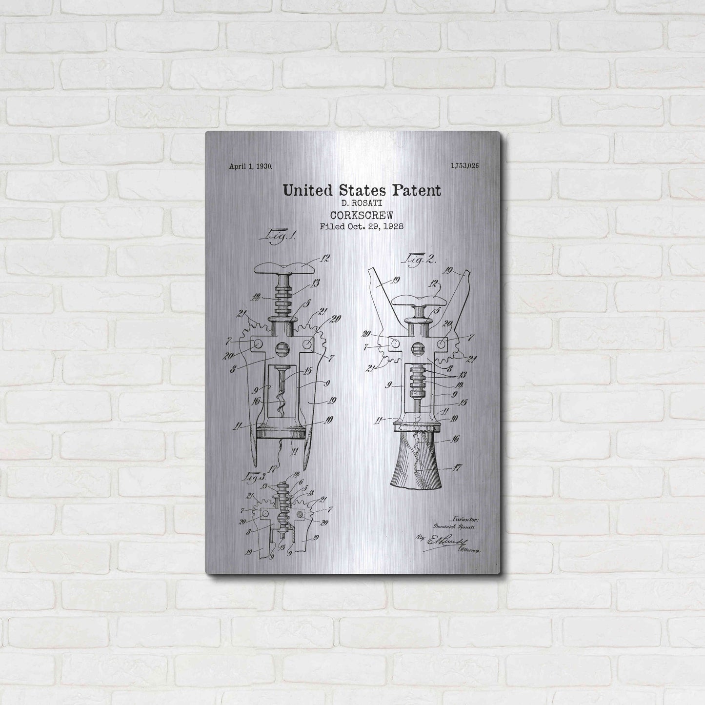 Luxe Metal Art 'Corkscrew Blueprint Patent White' Acrylic Glass Wall Art,24x36