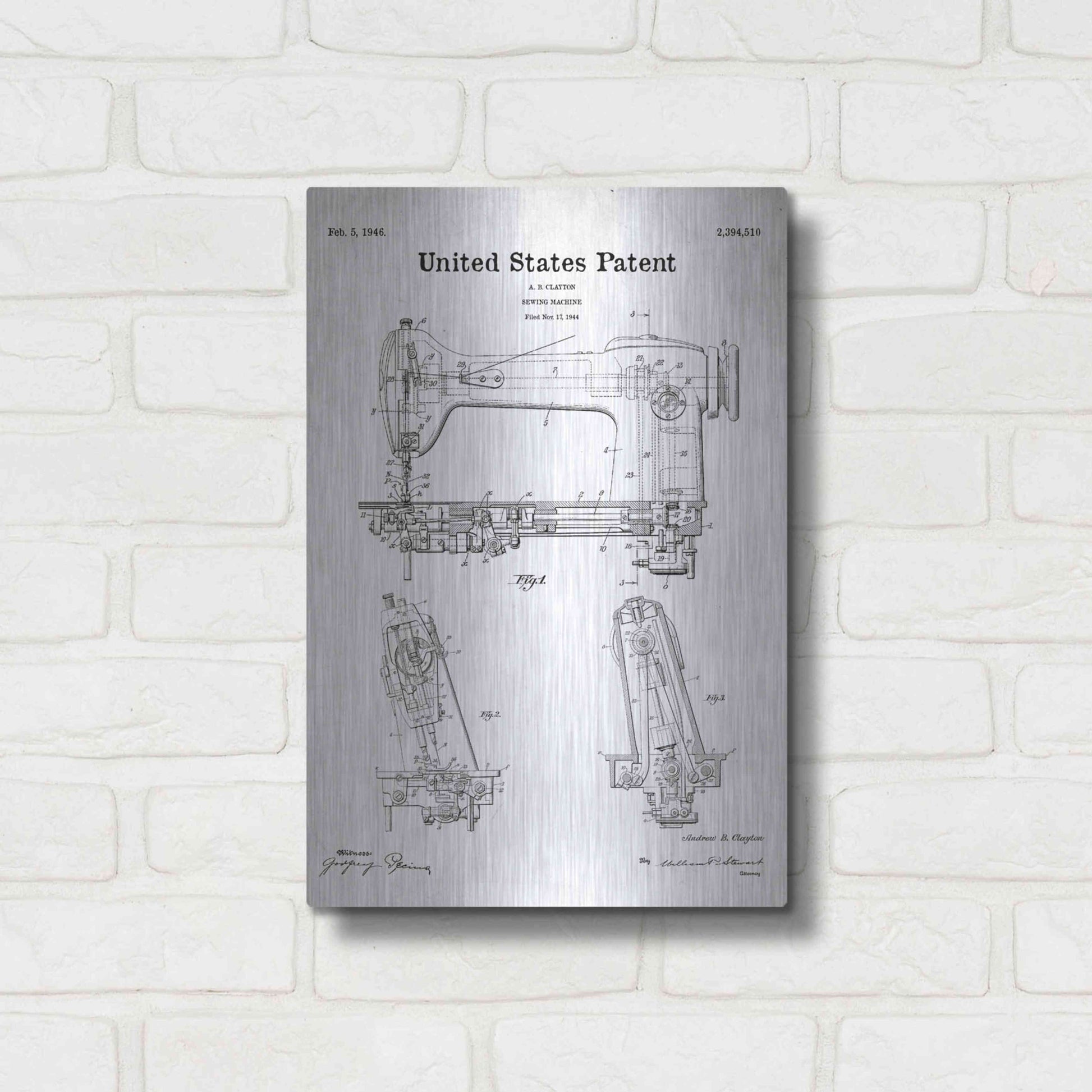 Luxe Metal Art 'Sewing Machine Blueprint Patent White' Acrylic Glass Wall Art,12x16