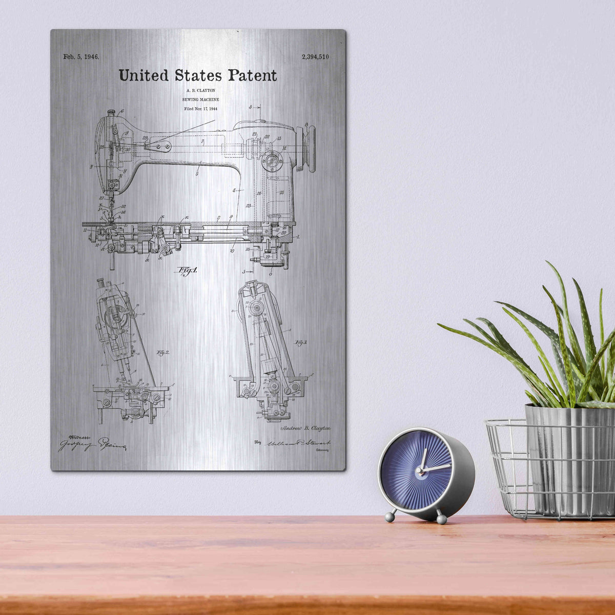 Luxe Metal Art 'Sewing Machine Blueprint Patent White' Metal Wall Art,12x16