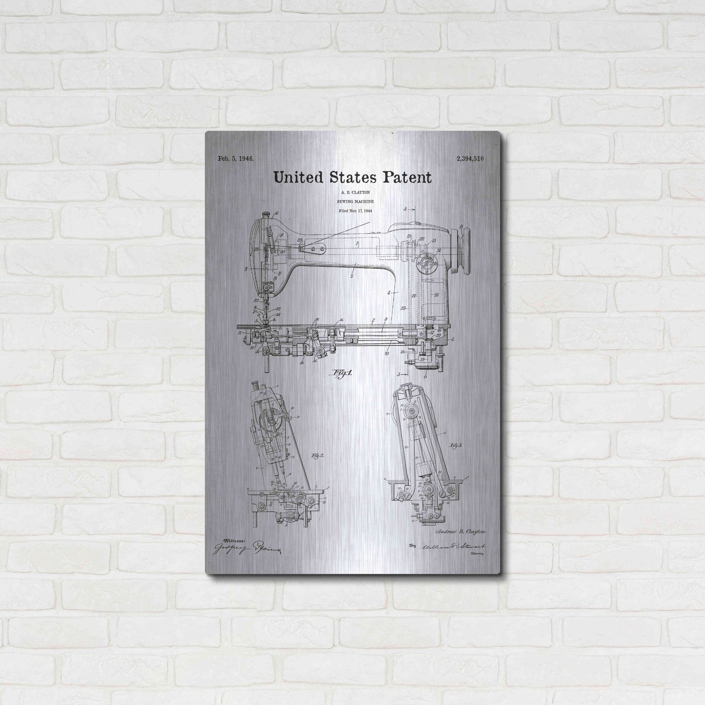 Luxe Metal Art 'Sewing Machine Blueprint Patent White' Acrylic Glass Wall Art,24x36