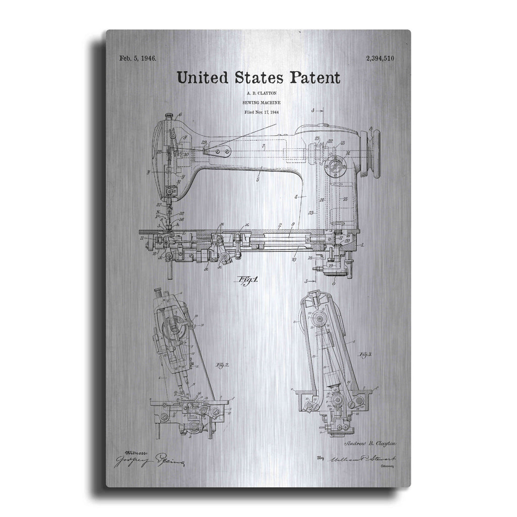 Luxe Metal Art 'Sewing Machine Blueprint Patent White' Metal Wall Art