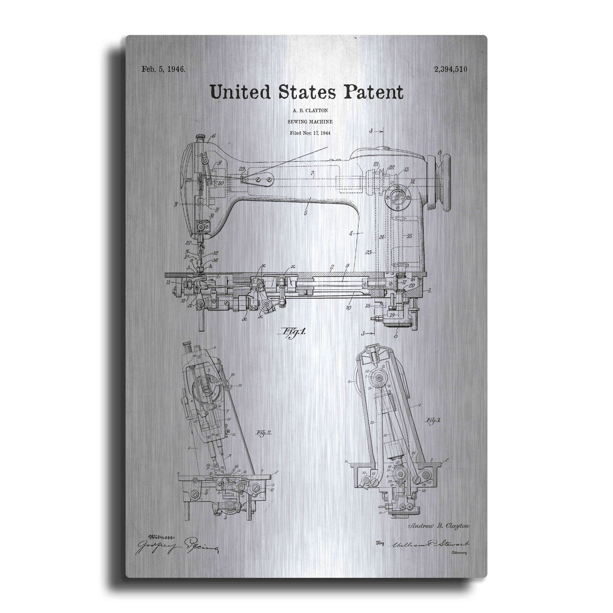 Luxe Metal Art 'Sewing Machine Blueprint Patent White' Metal Wall Art