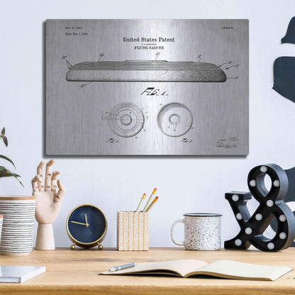 Luxe Metal Art 'Flying Disc Blueprint Patent White' Acrylic Glass Wall Art,16x12