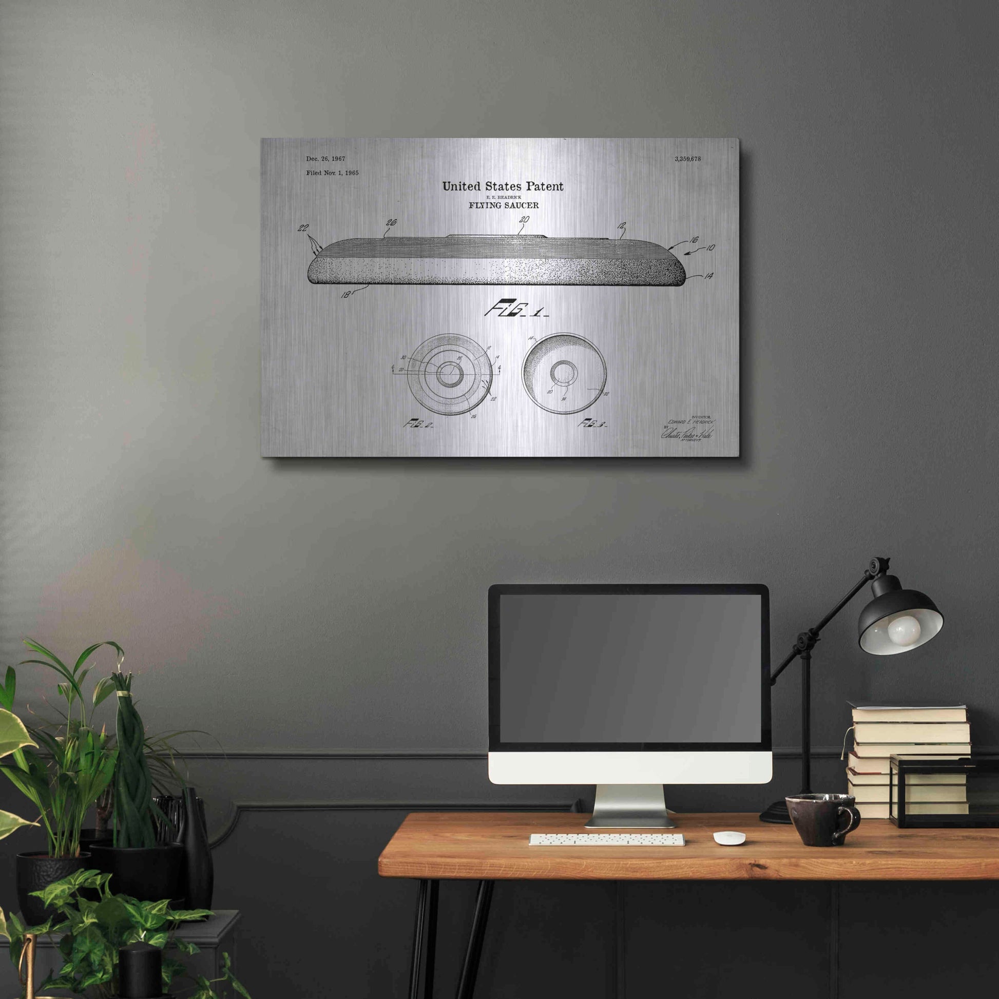 Luxe Metal Art 'Flying Disc Blueprint Patent White' Acrylic Glass Wall Art,36x24