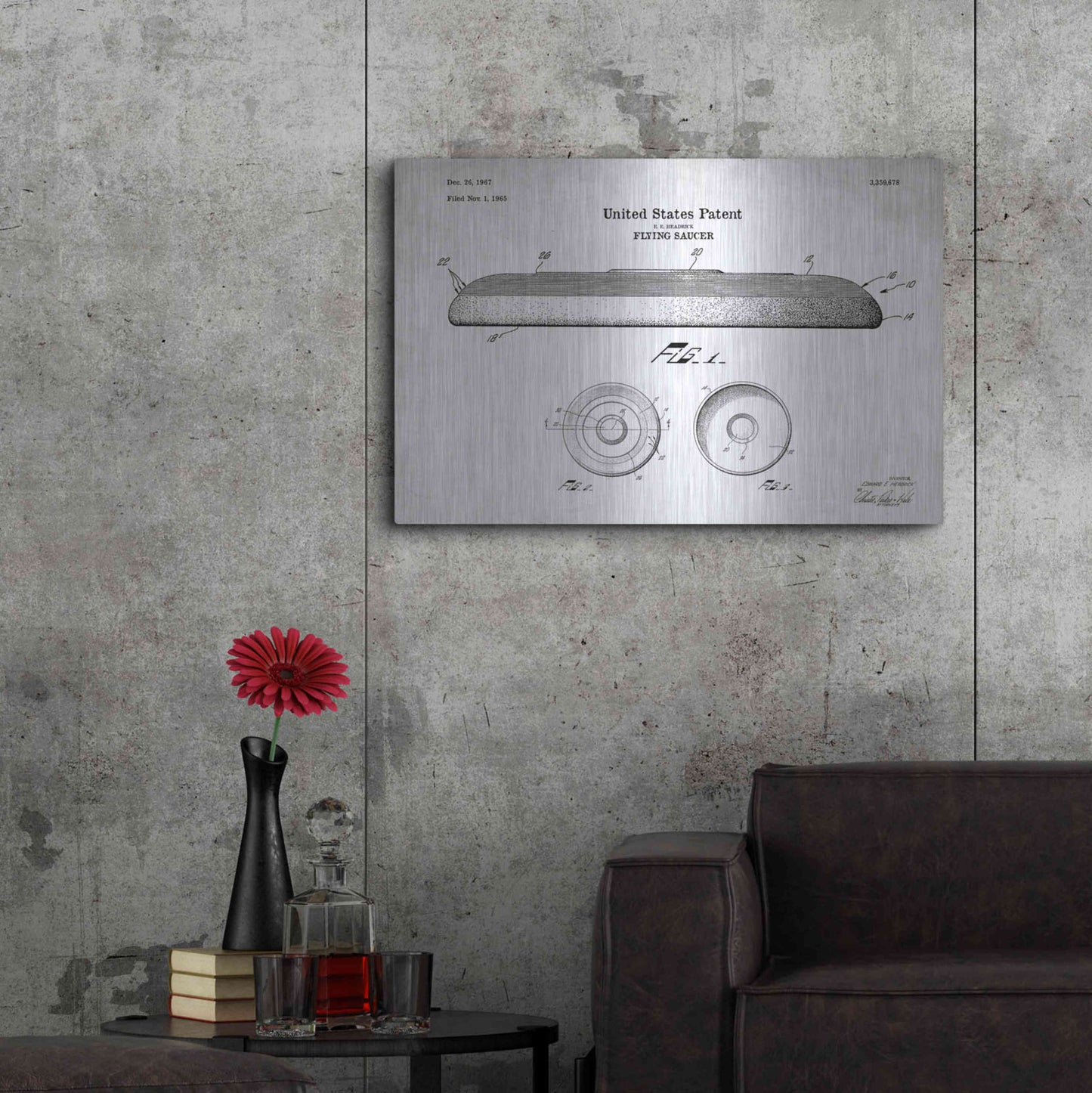 Luxe Metal Art 'Flying Disc Blueprint Patent White' Acrylic Glass Wall Art,36x24