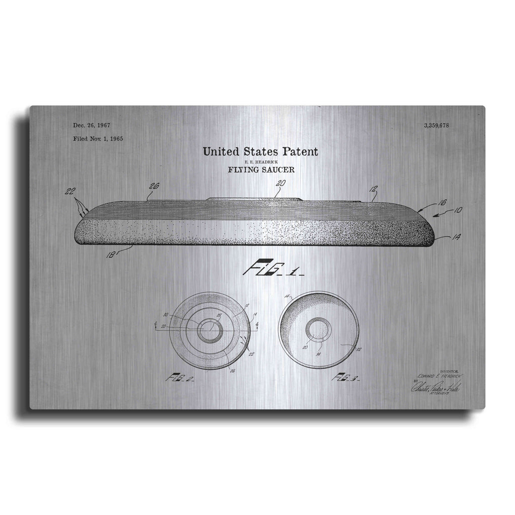 Luxe Metal Art 'Flying Disc Blueprint Patent White' Metal Wall Art