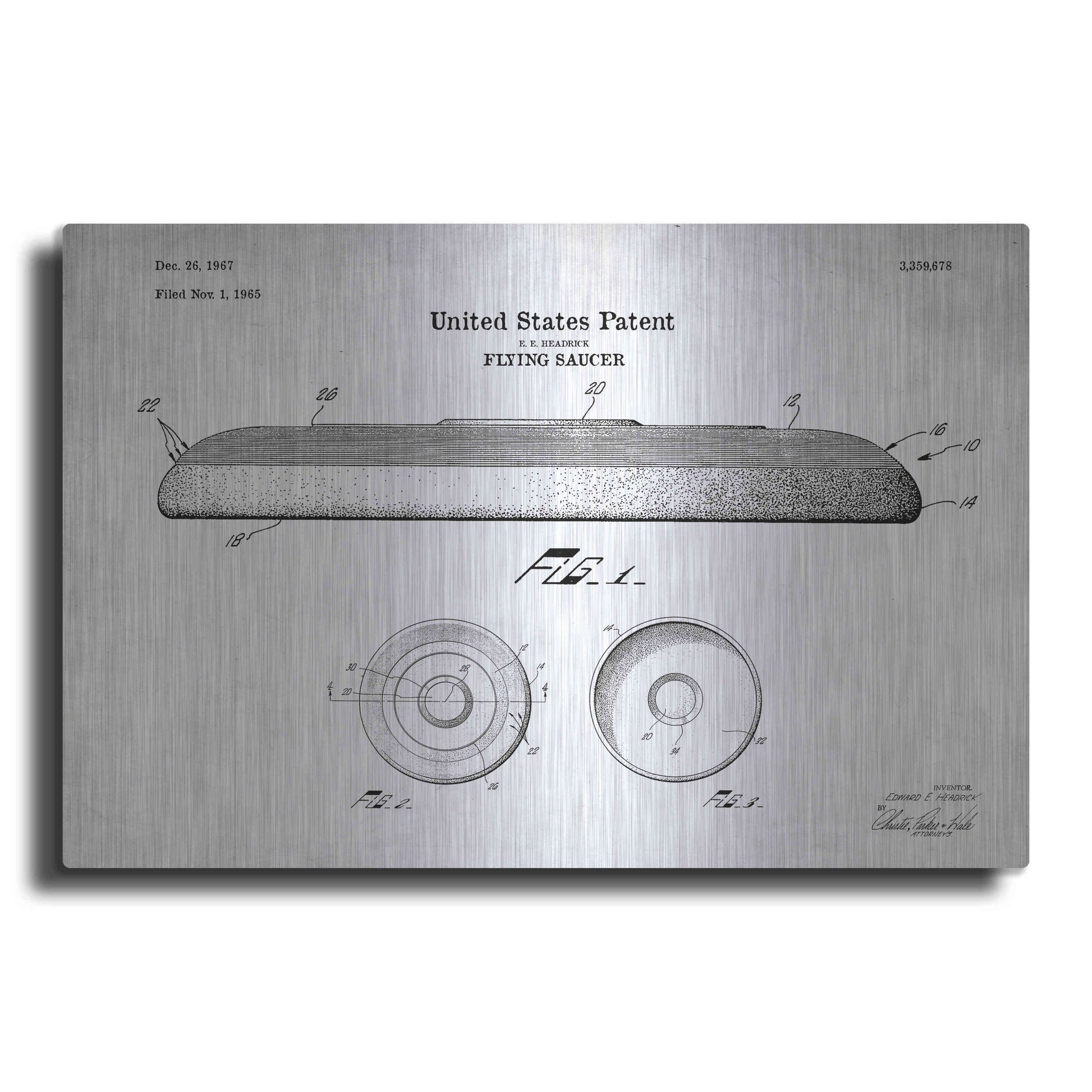 Luxe Metal Art 'Flying Disc Blueprint Patent White' Acrylic Glass Wall Art