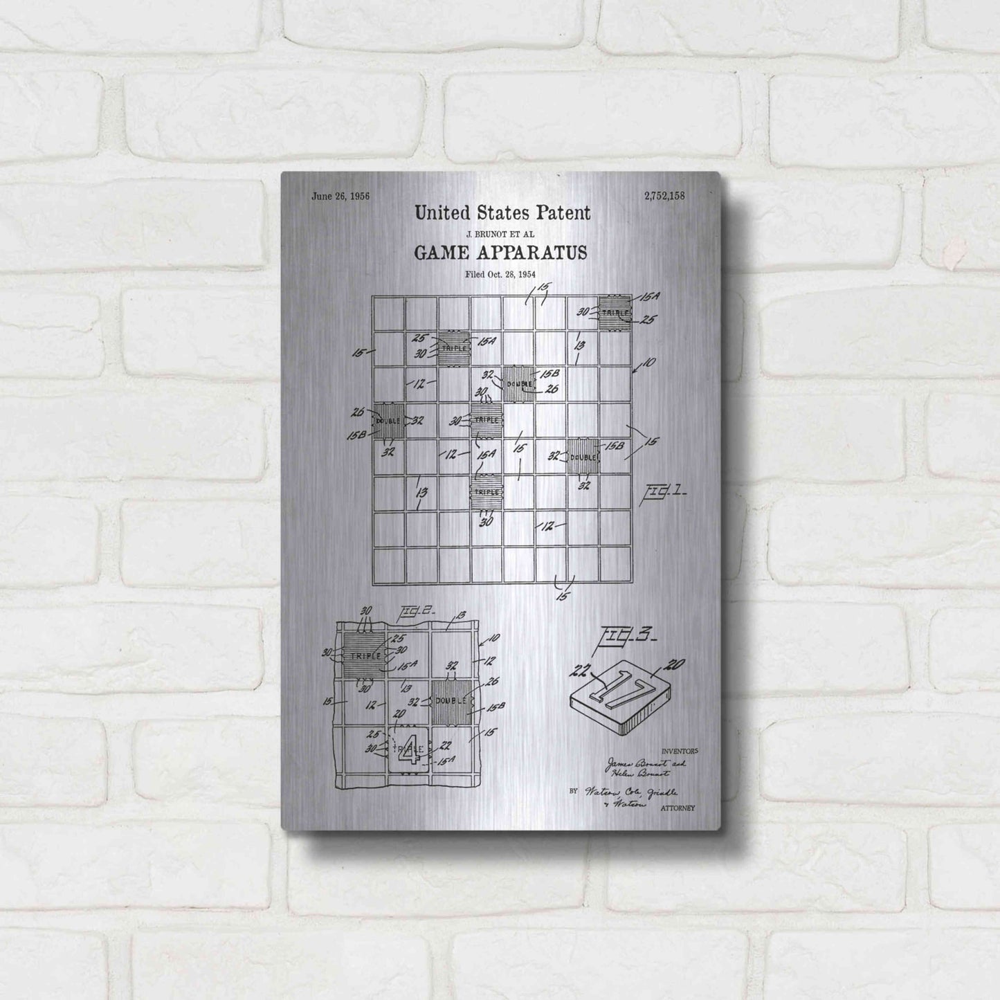 Luxe Metal Art 'Game Apparatus Blueprint Patent White' Acrylic Glass Wall Art,12x16