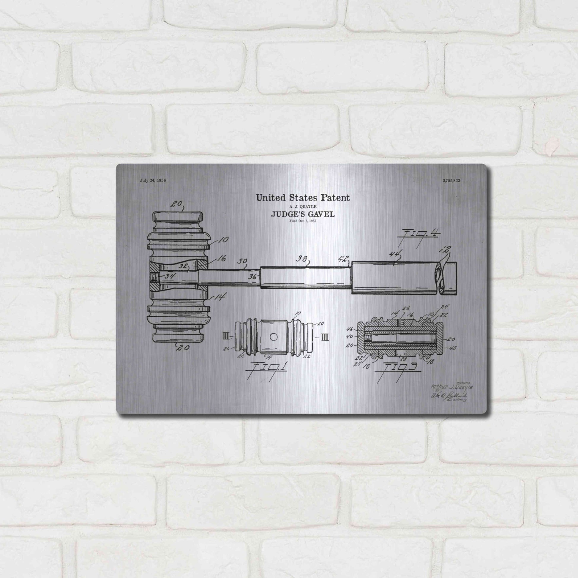 Luxe Metal Art 'Judge's Gavel Blueprint Patent White' Acrylic Glass Wall Art,16x12