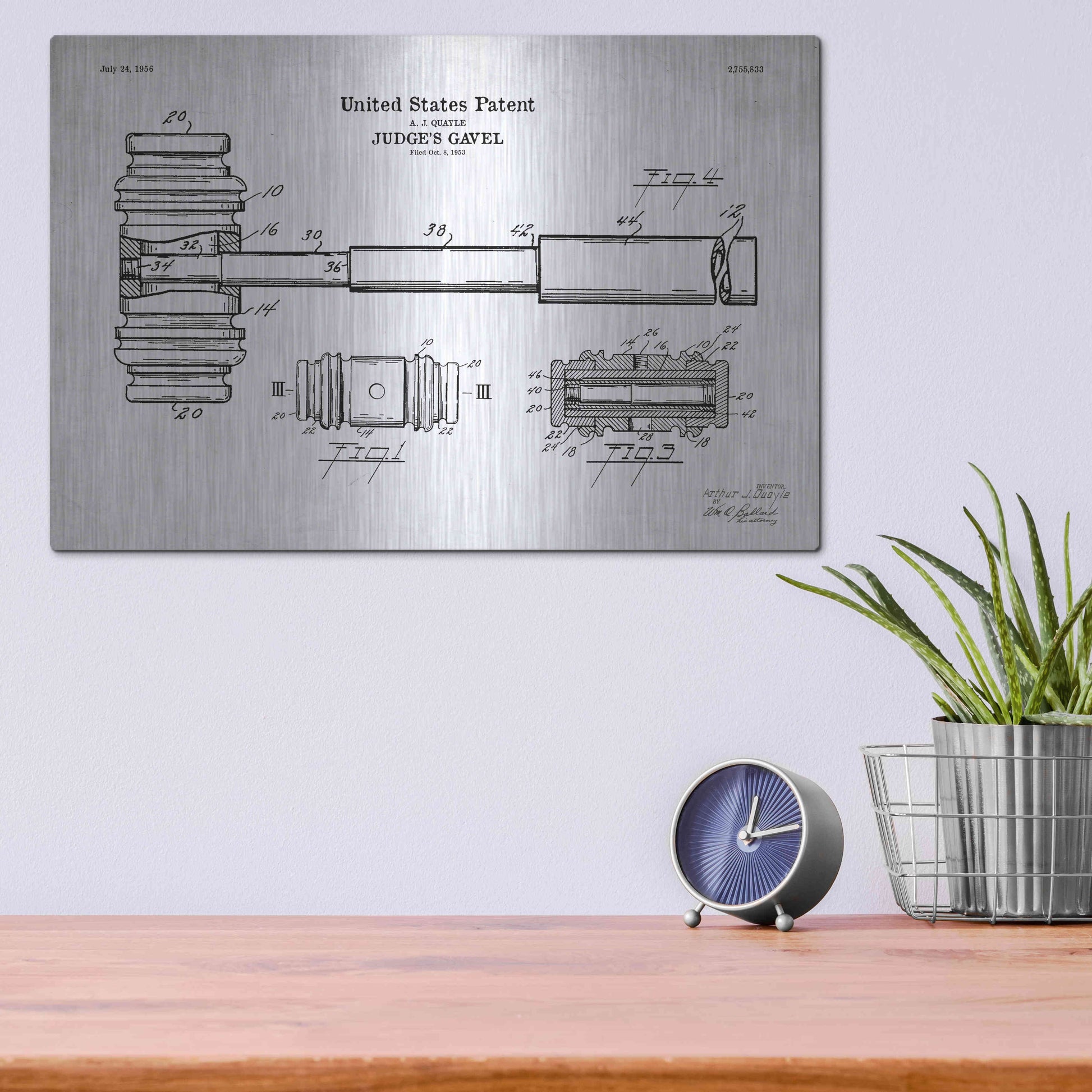 Luxe Metal Art 'Judge's Gavel Blueprint Patent White' Acrylic Glass Wall Art,16x12