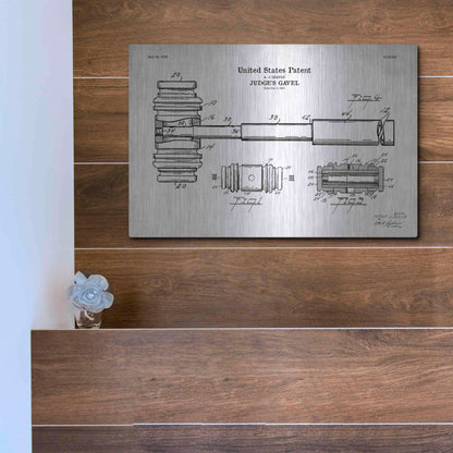 Luxe Metal Art 'Judge's Gavel Blueprint Patent White' Acrylic Glass Wall Art,16x12