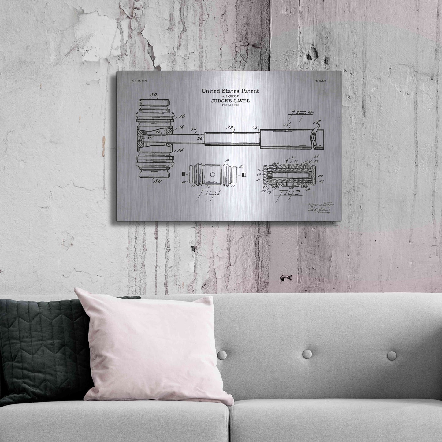 Luxe Metal Art 'Judge's Gavel Blueprint Patent White' Acrylic Glass Wall Art,36x24