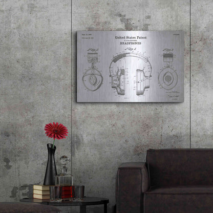 Luxe Metal Art 'Headphones Blueprint Patent White' Acrylic Glass Wall Art,36x24