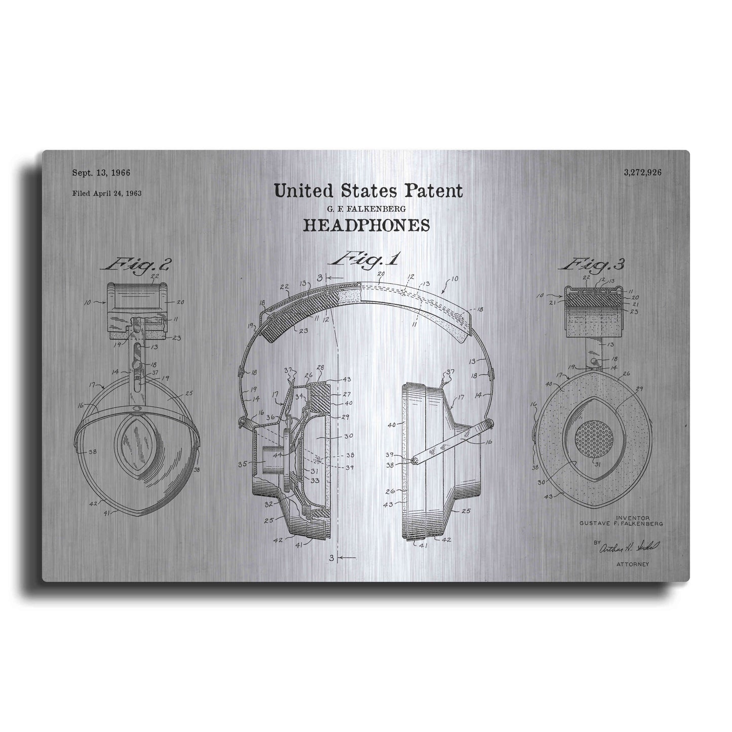 Luxe Metal Art 'Headphones Blueprint Patent White' Acrylic Glass Wall Art