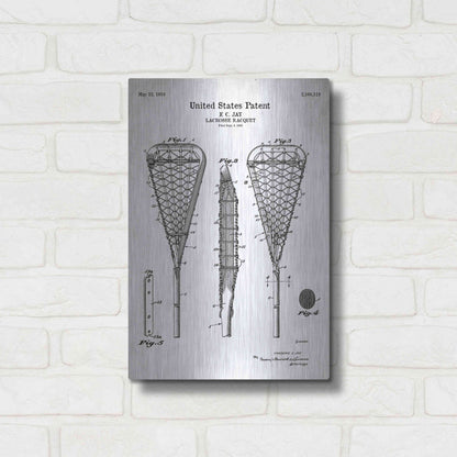 Luxe Metal Art 'Lacrosse Racquet Blueprint Patent White' Acrylic Glass Wall Art,12x16