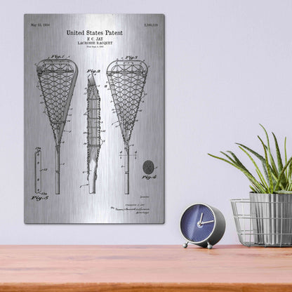 Luxe Metal Art 'Lacrosse Racquet Blueprint Patent White' Acrylic Glass Wall Art,12x16