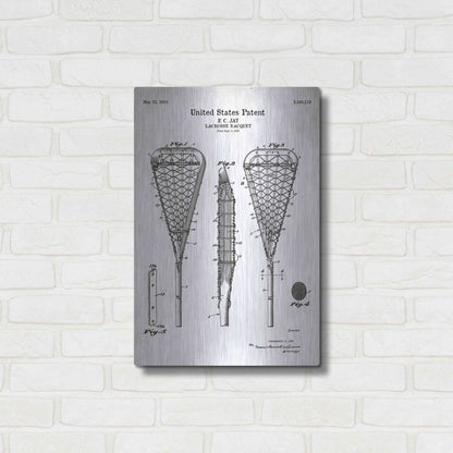 Luxe Metal Art 'Lacrosse Racquet Blueprint Patent White' Acrylic Glass Wall Art,16x24