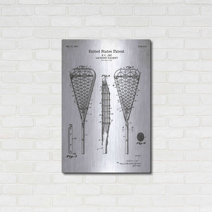 Luxe Metal Art 'Lacrosse Racquet Blueprint Patent White' Acrylic Glass Wall Art,24x36