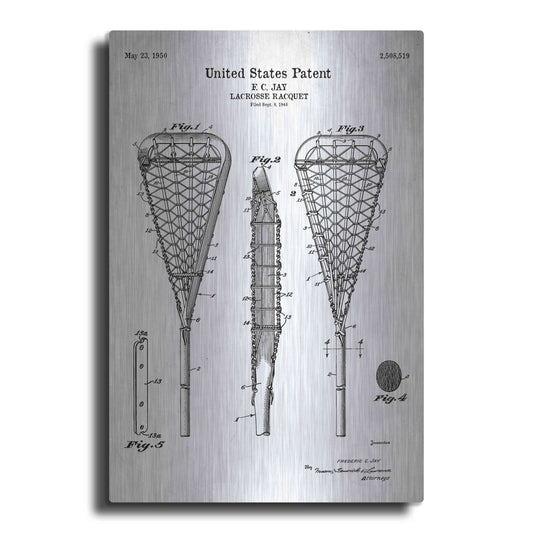 Luxe Metal Art 'Lacrosse Racquet Blueprint Patent White' Acrylic Glass Wall Art