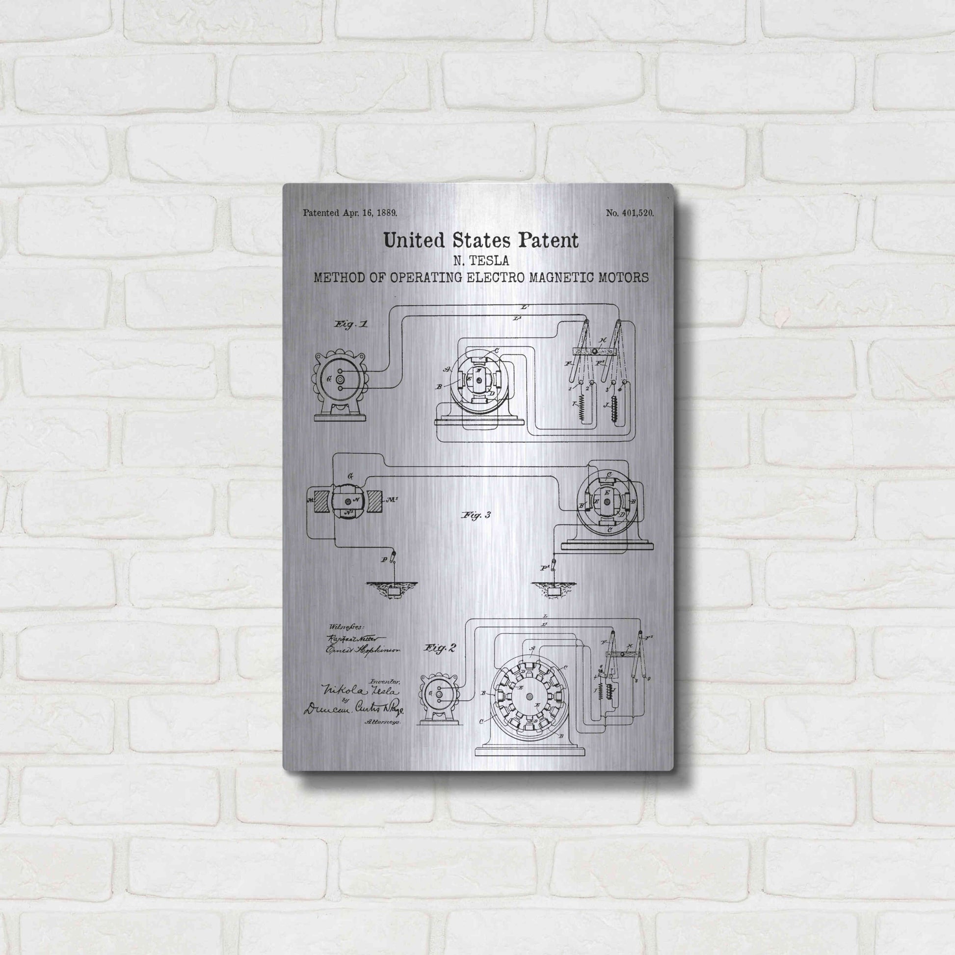 Luxe Metal Art 'Operating Tesla Motor Blueprint Patent White' Acrylic Glass Wall Art,16x24