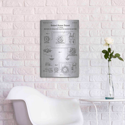 Luxe Metal Art 'Operating Tesla Motor Blueprint Patent White' Acrylic Glass Wall Art,16x24