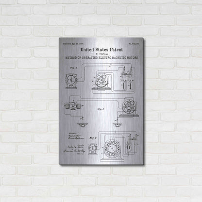 Luxe Metal Art 'Operating Tesla Motor Blueprint Patent White' Acrylic Glass Wall Art,24x36