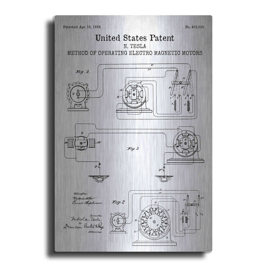 Luxe Metal Art 'Operating Tesla Motor Blueprint Patent White' Acrylic Glass Wall Art